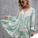 Color-Loose Casual Floral Lace Splicing Pullover Long Sleeve V neck Printed Dress Women-Fancey Boutique