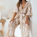 Color-Women Printing Collared Five Quarter Sleeve Belt Long Jumpsuit-Fancey Boutique