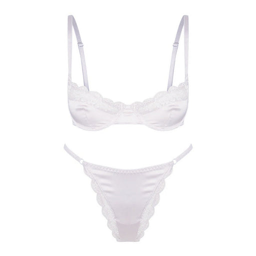 Color-White-Sexy Underwear Women Stretch Satin Satin Satin Lace Edge Bra Set-Fancey Boutique