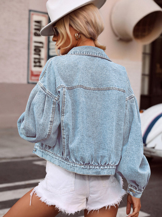 Color-Women Clothing Casual Street Hipster Loose All Matching Short Denim Jacket-Fancey Boutique