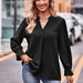 Color-Black-Fall Women Clothing Jacquard T shirt V neck Loose Long Sleeve Umbrella Sleeve Top-Fancey Boutique
