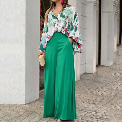Color-Green-Women Clothing Summer Floral Print Shirt Two Piece Set Elegant Casual Set-Fancey Boutique