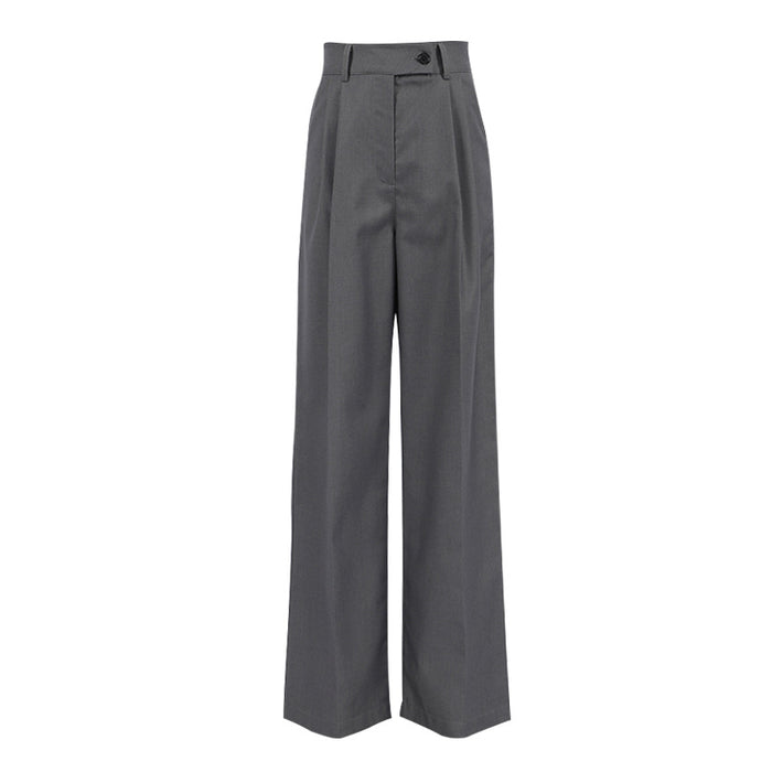 Color-Gray High Waist Straight Office Draped Trousers Autumn Casual Work Pant for Women-Fancey Boutique