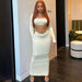 Color-Ivory-Solid Color Sexy Bandeau Square Collar Long Sleeve Exposed Cropped Skirt Casual Set Women Hair-Fancey Boutique