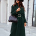 Color-Green-Autumn Winter Long Sleeve Button V neck Lace up Woolen Coat Women Clothing-Fancey Boutique