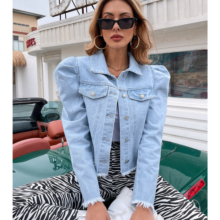 Color-Denim Coat Women Polo Collar Coat Pocket-Fancey Boutique