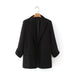 Color-Black-Women Clothing Autumn Women Collared Long Sleeve Solid Color without Buckle Rolled Sleeve Casual Blazers-Fancey Boutique