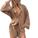 Color-Women Clothing Loose Long Sleeve Shirt Casual Shorts Two-Piece Suit-Fancey Boutique