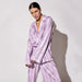 Color-Purple-Summer French Comfortable Silk Satin Purple Striped Patchwork Shirt Pajamas Women Homewear-Fancey Boutique