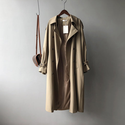 Color-Khaki-Long Trench Coat for Women Autumn Korean Elegant Loose Waist Tight Slimming Casual Coat for Women-Fancey Boutique