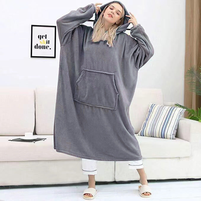 Color-Gray-Couple Nightgown Double Sided Flannel Extended Hooded Pajamas Women Nightdress Pajamas Pajamas-Fancey Boutique