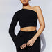 Color-Autumn Winter Sexy Slim Fit Backless Y2g Sexy Top One Shoulder Long Sleeve Short Top-Fancey Boutique