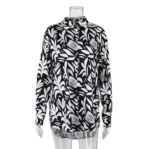 Color-Black-Spring Summer Fashionable Print Shirt Satin Drooping Slimming Long Sleeve Shirt Top Women-Fancey Boutique