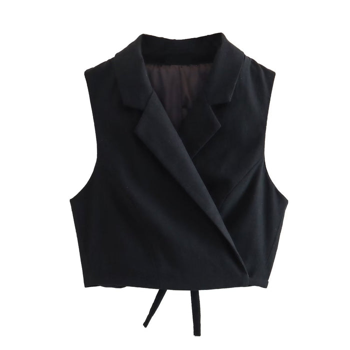 Color-Black Vest-Summer Women Clothing Linen Blended Slim Vest Casual Shorts-Fancey Boutique