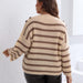 Color-Women Striped Top plus Size Women Clothes Fastener Decoration Straight Sleeve Color Contrast Patchwork Loose Pullover-Fancey Boutique