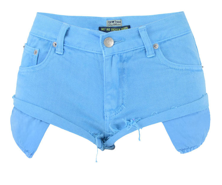 Color-Macarons blue-Women Clothing Low Waist Denim Shorts Decadent Loose Non-Elastic Curling Exposure Pocket Beach Pants Macaron Pink-Fancey Boutique