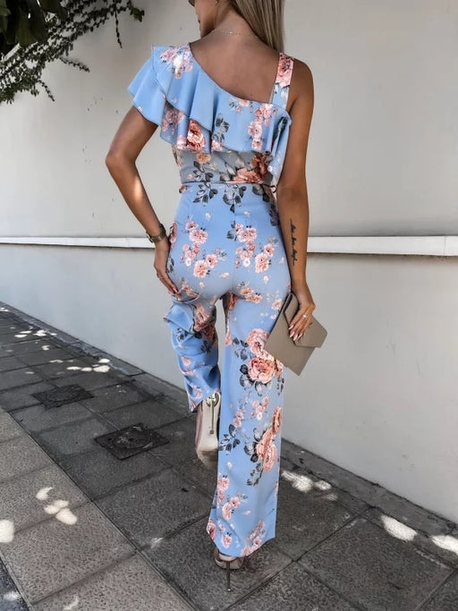 Color-Summer Loose Lace-up Printed Jumpsuit-Fancey Boutique