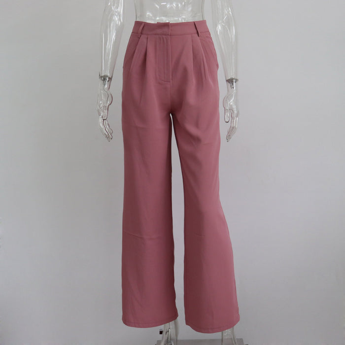 Color-Pink-Spring Autumn Office Work Pant Women Casual High Waist Figure Flattering Straight Leg Pants-Fancey Boutique