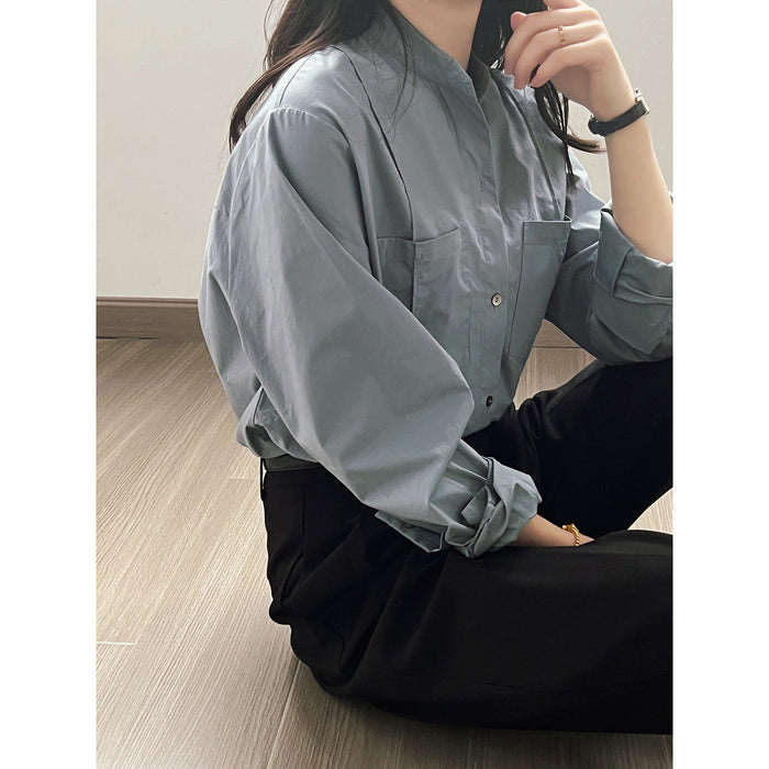 Color-French Stand Collar Shirt for Women Autumn High Grade Chic Design Long Sleeve Shirt-Fancey Boutique