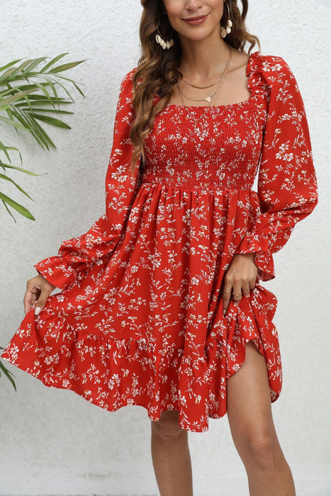Color-Spring Summer Floral Long Sleeve Midi Dress for Women-Fancey Boutique