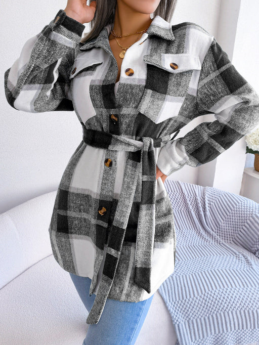 Color-Black-Autumn Winter Casual Long Sleeve Tied Thick Woolen Coat Women Clothing-Fancey Boutique