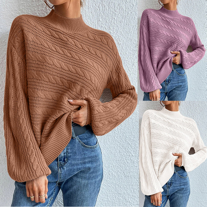Color-Autumn Winter Solid Color Women Top Loose round Neck Pullover Twist Sweater for Women-Fancey Boutique