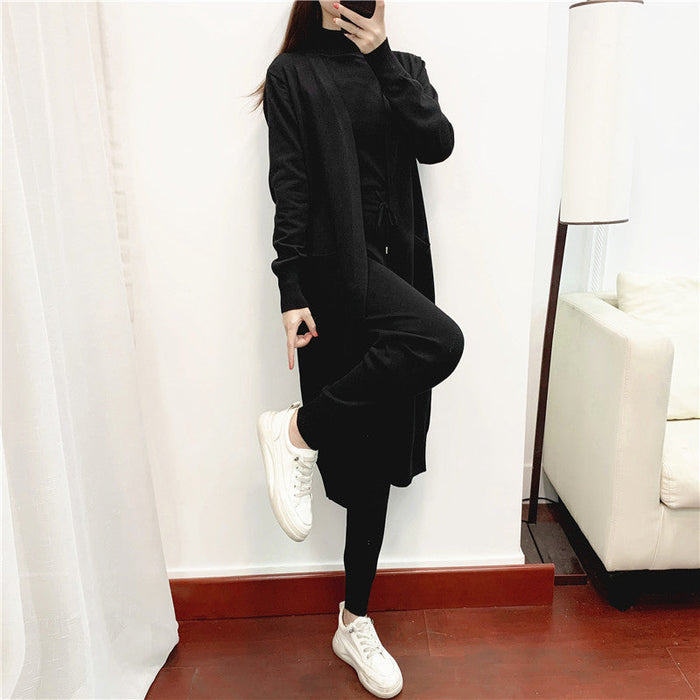 Color-Black-Autumn Fashionable Graceful sets Women Clothing Western Youthful Looking Casual Knitted Cardigan Vest Pants Three Piece Set-Fancey Boutique