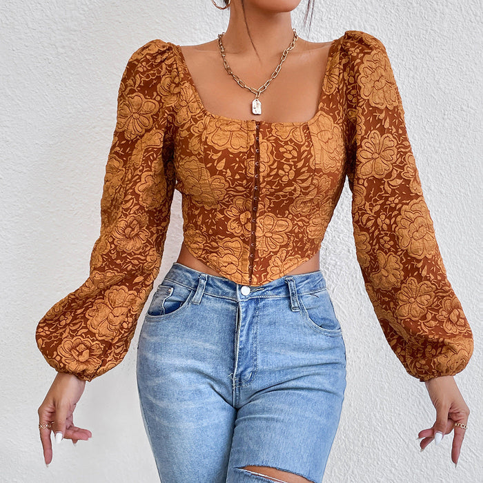 Color-Autumn Street Embroidery Embroidery Retro Vest Breasted Backless Long Sleeves Top-Fancey Boutique