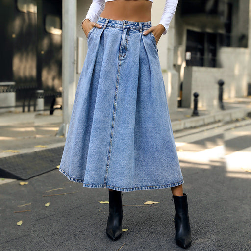 Color-Trendy Grace A line Denim Skirt Women-Fancey Boutique