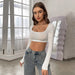 Color-White-Autumn Winter Women Clothing Sports Casual Cropped Knitted High Elastic Long Sleeved T shirt Top-Fancey Boutique