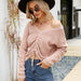 Color-Top Drawstring Irregular Asymmetric Solid Color Sweater Sexy V neck Long Sleeve Sweater-Fancey Boutique