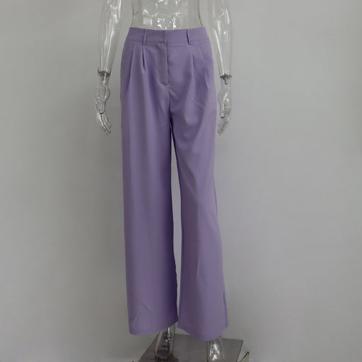 Color-Lavender-Spring Autumn Office Work Pant Women Casual High Waist Figure Flattering Straight Leg Pants-Fancey Boutique