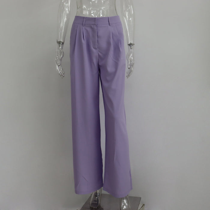 Color-Lavender-Spring Autumn Office Work Pant Women Casual High Waist Figure Flattering Straight Leg Pants-Fancey Boutique