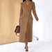 Color-Khaki-Women Clothing Autumn Winter Blazer Collared Long Sleeve Solid Color Dress-Fancey Boutique