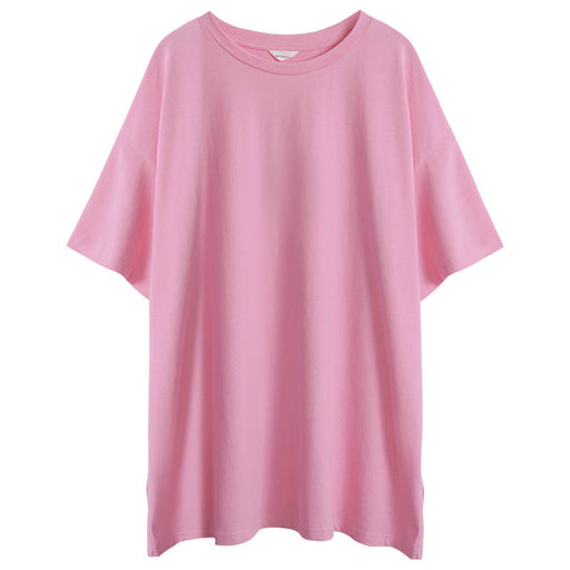 Color-Pink-All Cotton T shirt Women Summer Loose Korean T shirt Brushed Cotton Couple Top-Fancey Boutique