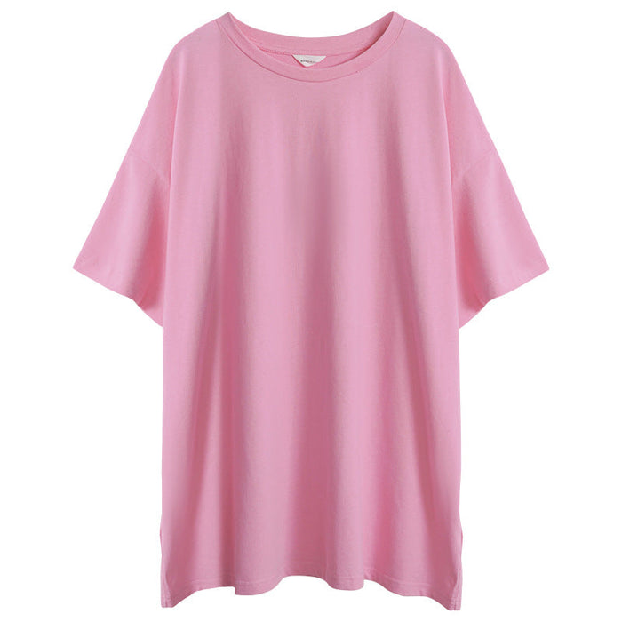 Color-Pink-All Cotton T shirt Women Summer Loose Korean T shirt Brushed Cotton Couple Top-Fancey Boutique