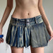 Color-Street Women Clothing Washed Do the Old Cowboy Miniskirt Sexy Low Waist Two Button Frayed Pleated Skirt-Fancey Boutique