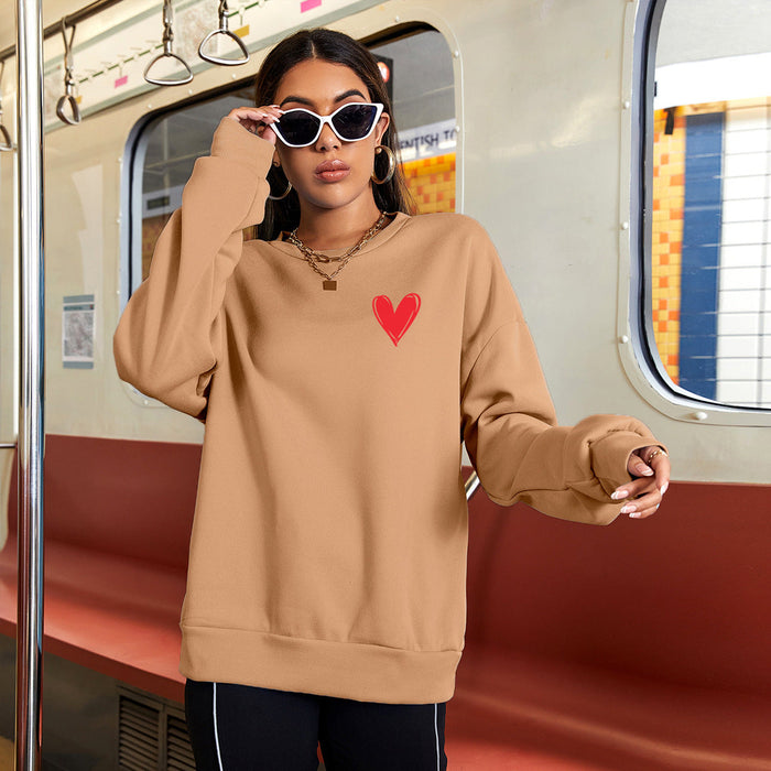 Color-Gold-Casual Love Heart Line Letter Graphic Print round Neck Long Sleeve Sweater Sweatshirt-Fancey Boutique