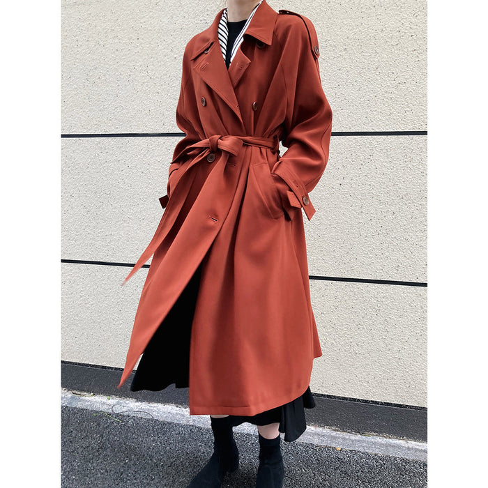 Color-Main Promotion Autumn Draping British Loose Mid-Length over the Knee Trench Coat Female-Fancey Boutique