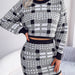 Color-Black-Autumn Winter Color Contrast Check cropped Sweater Hip Skirt Knitting Suit Women Clothing-Fancey Boutique