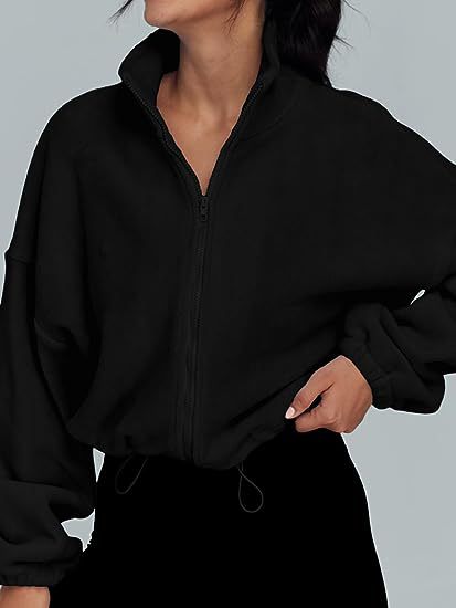 Color-Black-Women Clothing Polar Fleece Sports Jacket Velvet Stand Collar Zipper Jacket-Fancey Boutique