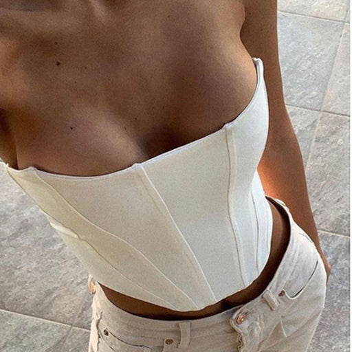 Color-Summer Backless off Shoulder Sexy Bandage Tube Top Strapless Corset Short Top-Fancey Boutique