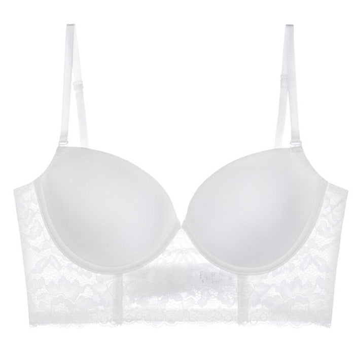 Color-White-bralette Vest Bra Lace Crocheted Big Chest Show Small Underwear-Fancey Boutique