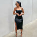 Color-Arrival Faux Leather Night Club Sexy Backless Lace up Solid Color Personalized Split Sling Dress-Fancey Boutique