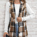 Color-Spring Autumn Winter Women Top Polo Collar Single Breasted Vest Plaid Coat-Fancey Boutique