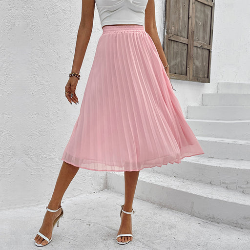 Color-Summer Skirt Solid Color Chiffon Pleated Skirt-Fancey Boutique