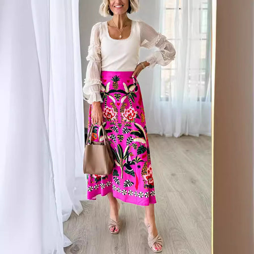 Color-Spring Summer Street Tropical Plant Vintage Print Skirt for Women-Fancey Boutique