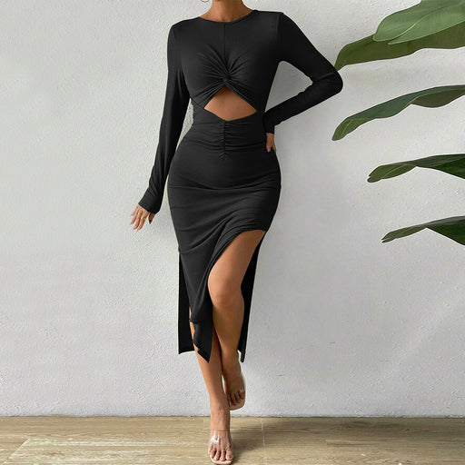 Color-Women Clothing Autumn Winter Sexy Hollow Out Cutout Split Hip Party Dress-Fancey Boutique