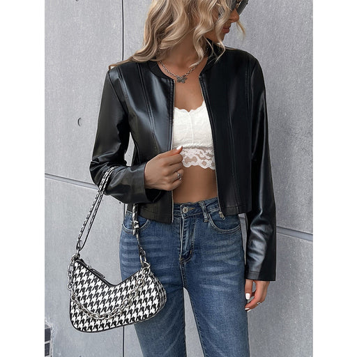Color-Casual Long Sleeve Zip Cardigan Tops Faux Leather Motorcycle Leather Jacket Coat for Women-Fancey Boutique