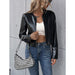 Color-Casual Long Sleeve Zip Cardigan Tops Faux Leather Motorcycle Leather Jacket Coat for Women-Fancey Boutique